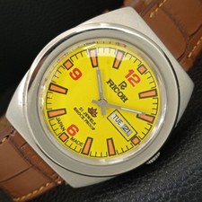 VINTAGE RICOH R31 AUTOMATIC JAPAN MENS YELLOW COLOR DIAL WATCH a707956-1