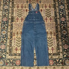Vintage Dickies Men Denim Bib Overalls Workwear Blue Size 38x30 Made In USA