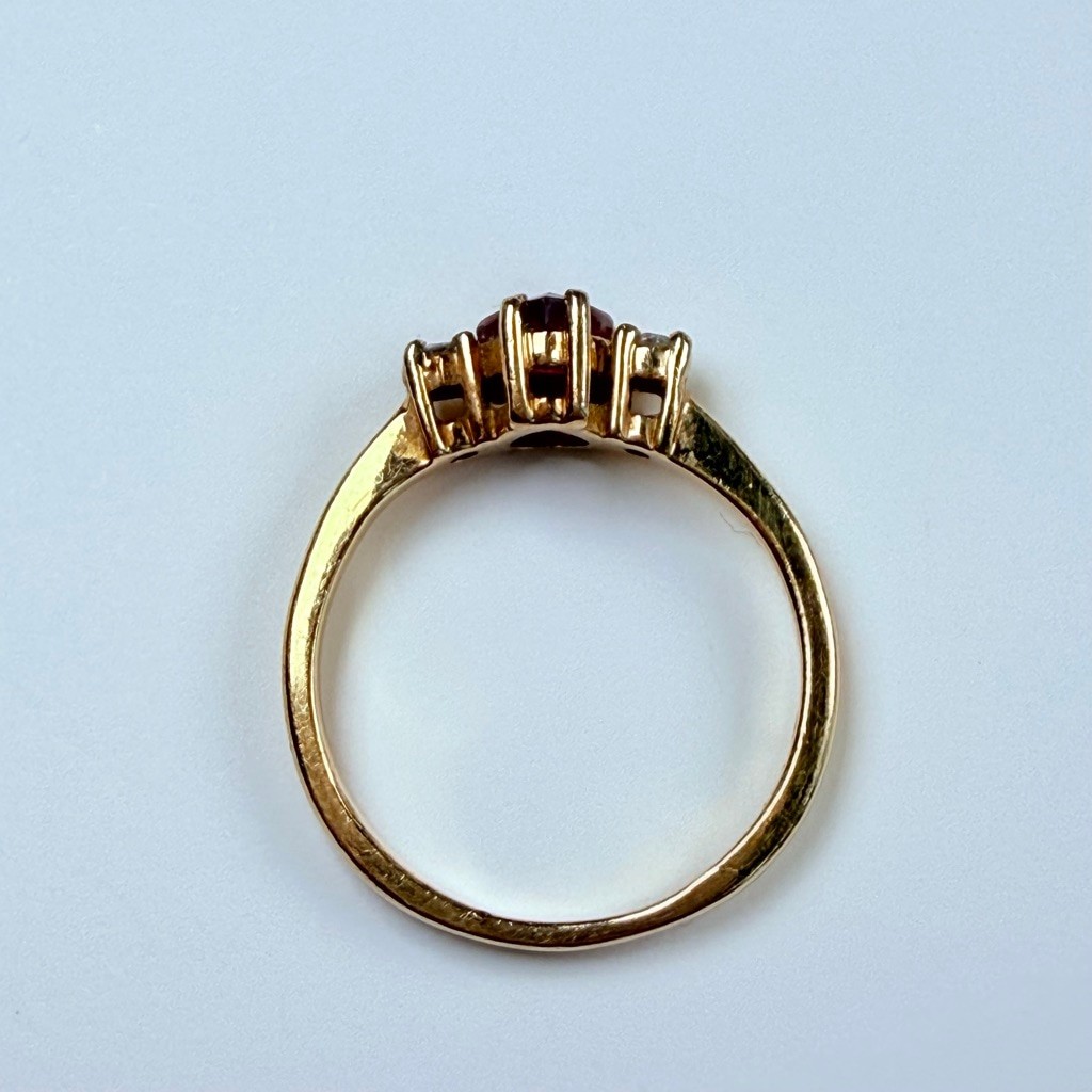 14K Solid Yellow Gold Red Genuine Ruby Heart & Di… - image 5