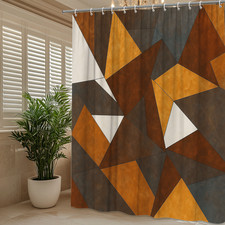 Geometric Shower Curtain in Warm Brown and Beige Tones