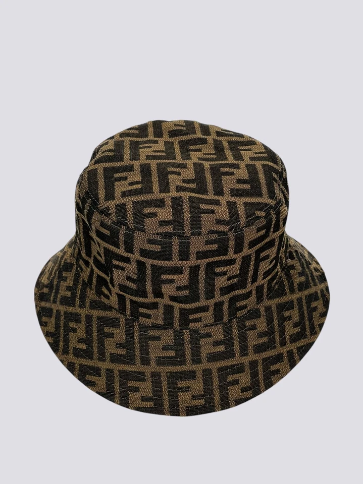 Vintage Fendi FF Zucca Monogram Logo Cotton Canvas Bucket Hat Cap Brown Size M - Image 3 of 4