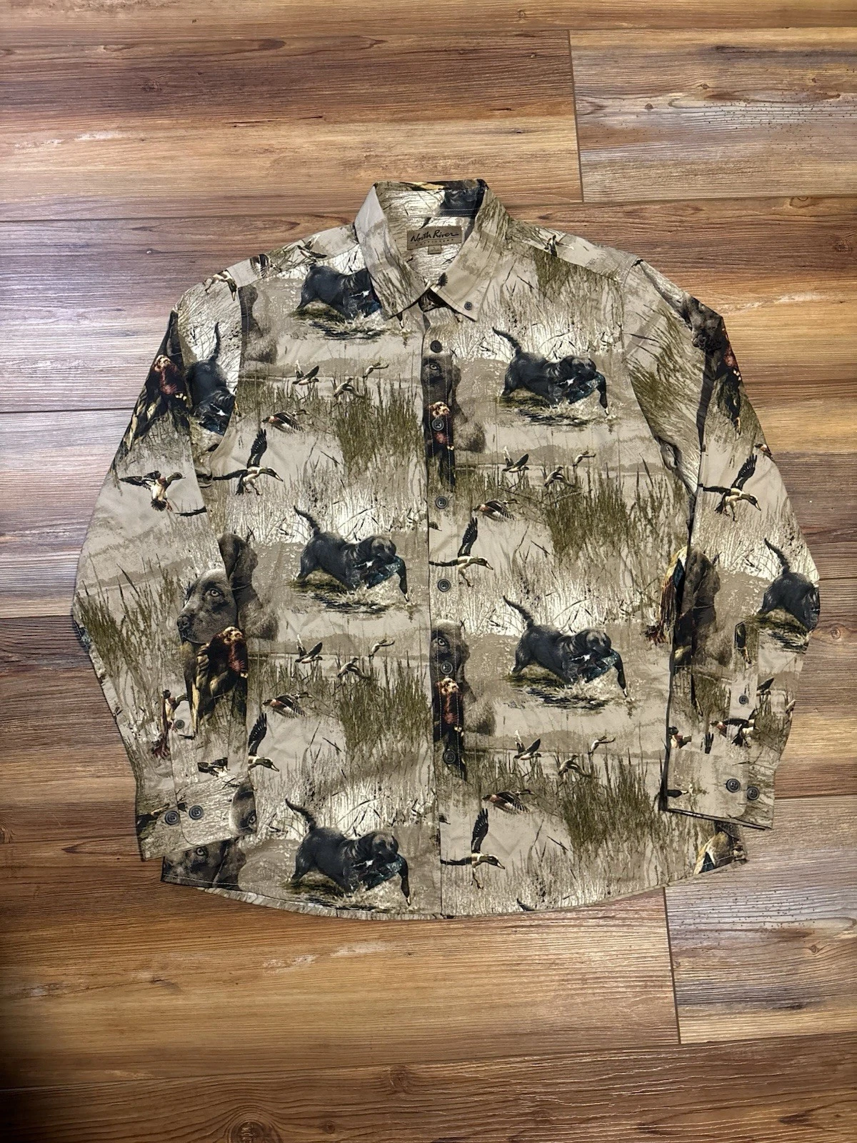 North River Outfitters Button Shirt Men's Large Long Sleeve Outdoor Duck Hunting