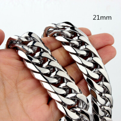 9-21mm Heavy Strong Men's Stainless Steel Curb Cuban Link Chain Necklace