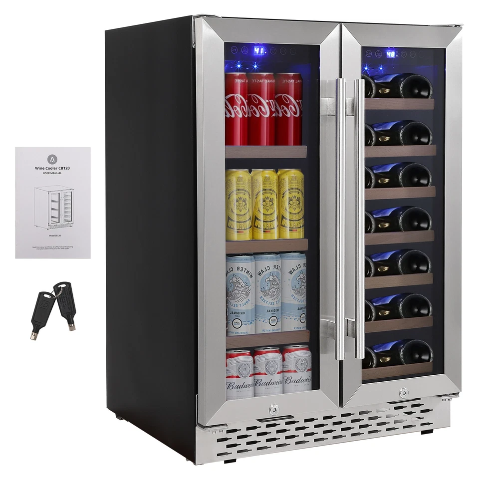 Enfriador de vino grande de doble zona 120 L 55 latas y 20 botellas LED azul para uso doméstico Foto 2 de 4