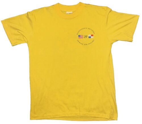 VTG 24th Maintenance Squadron Air Force Military Yellow Graphic T-Shirt Mens L