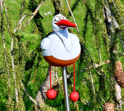 Keramik Gartenkugel Dekoration Statue Vogel Storch H12cm Midene Handgefertigt