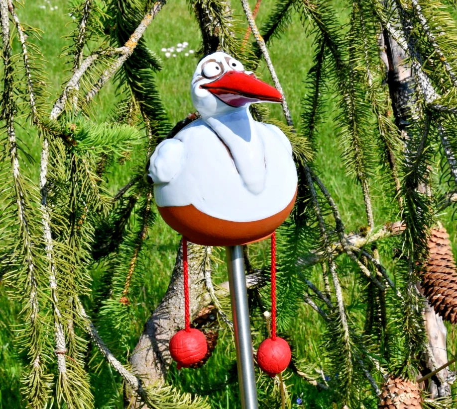 Keramik Gartenkugel Dekoration Statue Vogel Storch H12cm Midene Handgefertigt - Bild 1 von 4
