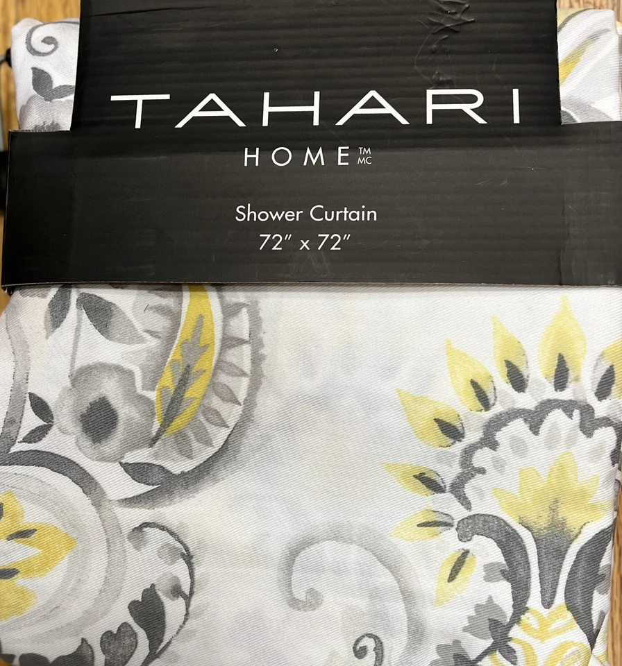 Tahari домашняя желтая серая ликующая дамасская тканевая занавеска для душа с цветочным узором пейсли - Изображение 2 из 2