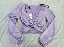 FOREVER 21 Size Small Women's Lavender Purple Crop Top Long Puff Sleeves