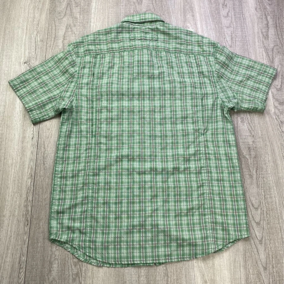 Camisa de pesca con botones Duluth Trading Co. para hombre verde malla a cuadros solapa bolsillo M Foto 3 de 4