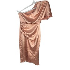Cupshe Womens One-Shoulder Satin Midi Dress Size Small Peach Polyester Blend