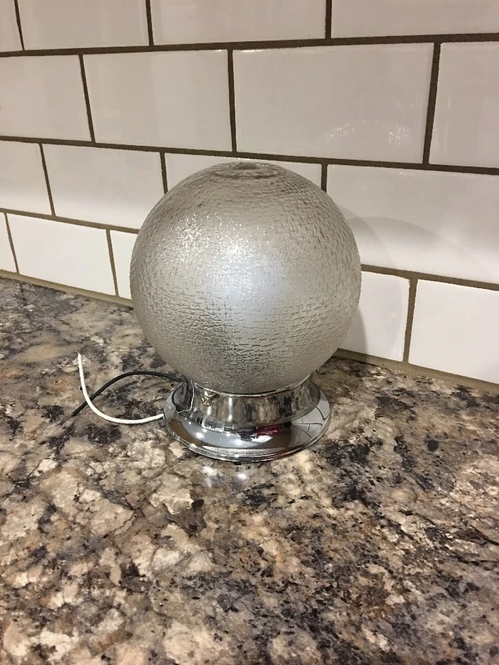 Chrome Flush Mount Fixture With Antique Glass Globe Vintage Porch Closet 8A - Image 4 of 4