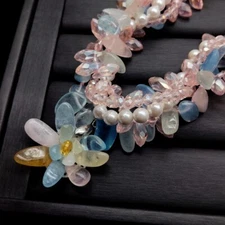 7x15mm Real Multi Color Morganite White Sea Shell Pearl Crystal Pendant Necklace