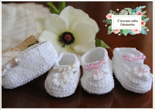 SET SCARPETTE ALL` UNCINETTO BIMBA/NEONATA - MODELLO BALLERINE - FATTE A  MANO | eBay