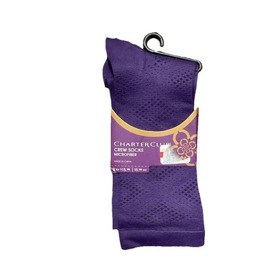 Chaussettes Crew Microfibre Pour Femmes Charter Club Violet Taille 9-11 - Photo 1/2