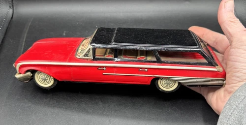Rare Vintage Bandai Red Ford Tin Litho Friction Car Made in Japan 10” Long