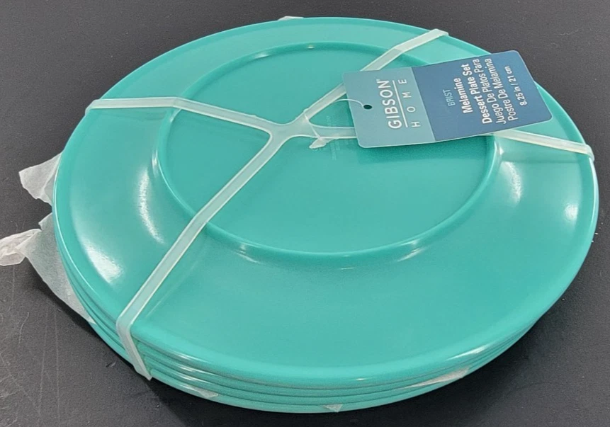 Gibson Home Set Of 4 Turquoise Melamine Dessert Salad Plates 8.25” NEW - Image 2 of 4