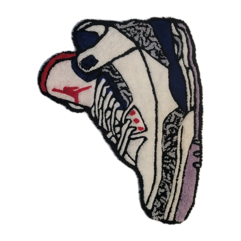 Tapete tufado personalizado feito à mão 2,5 pés – Design de tênis Jordan 3 – Tapete Sneakerhead 30” - Imagem 2 de 4