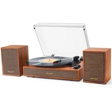 Vinyl Record Player with External Bookshelf Speakers, 33-1/3 45 78 RPM Vintag...