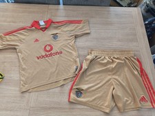 Vintage 2004/2005 Benfica Uefa Cup Away Football Kit Age 9-10 Yr Adidas Gold/Red