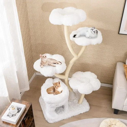 Tiragraffi in sisal albero gatto alto gattino animale domestico torre 4 piattaforme a forma di fiore - Foto 12 di 20