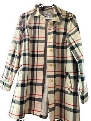 VTG Pendleton Plaid Trench Coat Beige Black Red Cream M