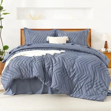 Full Size Comforter Set with Sheets Bluish Grey - 7 Pieces Bed in a Bag Full ...