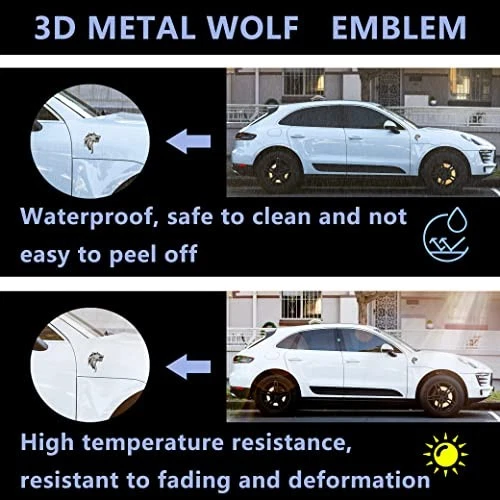 2pcs Cool Wolf Head Car Side/Rear/Front Decorations Badge Emblem 3D Self Golden - Image 4 of 4