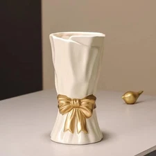 Bow Vase, White Flower Vase for Home Decor, Ceramic Large, Cream 