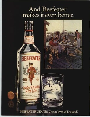 1983 Beefeater Dry Gin Vintage Print Ad Friends Drinking On Marina Deck Photo - Image 1 of 4