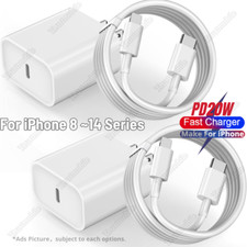 20W Type USB-C Fast Charger PD Adapter Cable For iPhone 14/13/12/11 Pro Max iPad