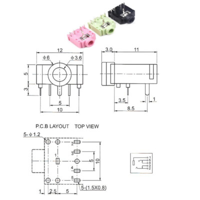 Presa Jack 3,5 Mm Femmina Da Pcb Connettore Jack Pcb Stereo 3,5 - Foto 5