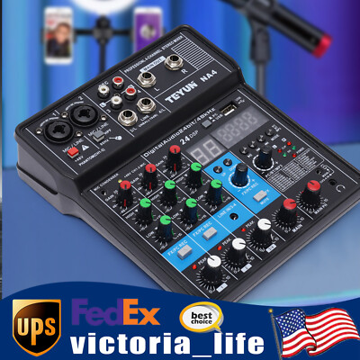 4 Channel Audio Mixing Console Bluetooth Live Studio DJ Analog Mixer Sound Board