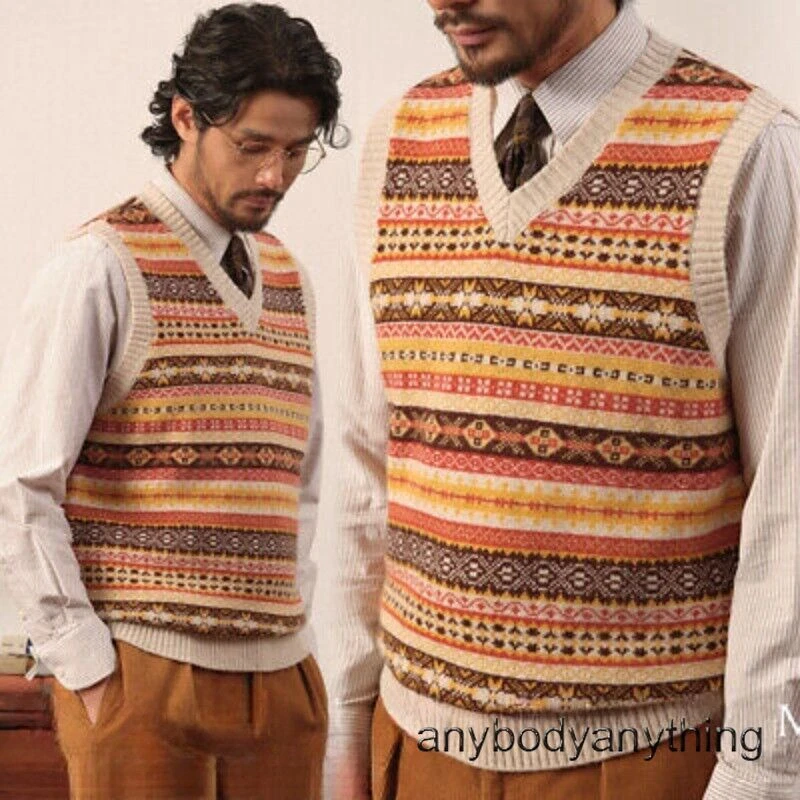 Chaleco Chaleco de Lana 100% Lana Patrón Isla Justa Invierno Hombres Tejido Multicolor Foto 2 de 4