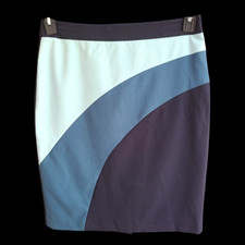Ann Taylor Factory Blue Color Block Skirt Size 8 Lined  Back Zipper