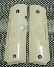 1911/Clones For Kimber/Colt Frames Carved IP Grips w/ "Steer Heads" NICE