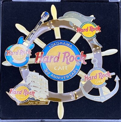 ハードロックカフェ　2002年バレンタインピン６店舗セット Hard Rock Cafe Yokohama Japan 3rd Anniversary July 18, 2000 ~ 5