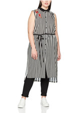 ELVI BLACK STRIPED EMBROIDERED SLEEVELESS SHIRT DRESS TUNIC  Sz US14 / UK18
