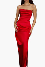House of CB - Adrienne Gathered Satin Strapless Gown