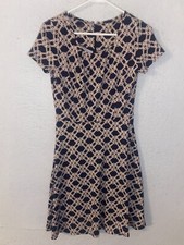 TALBOTS SZ S PETITE NAVY BLUE Beige SHORT SLEEVE DRESS