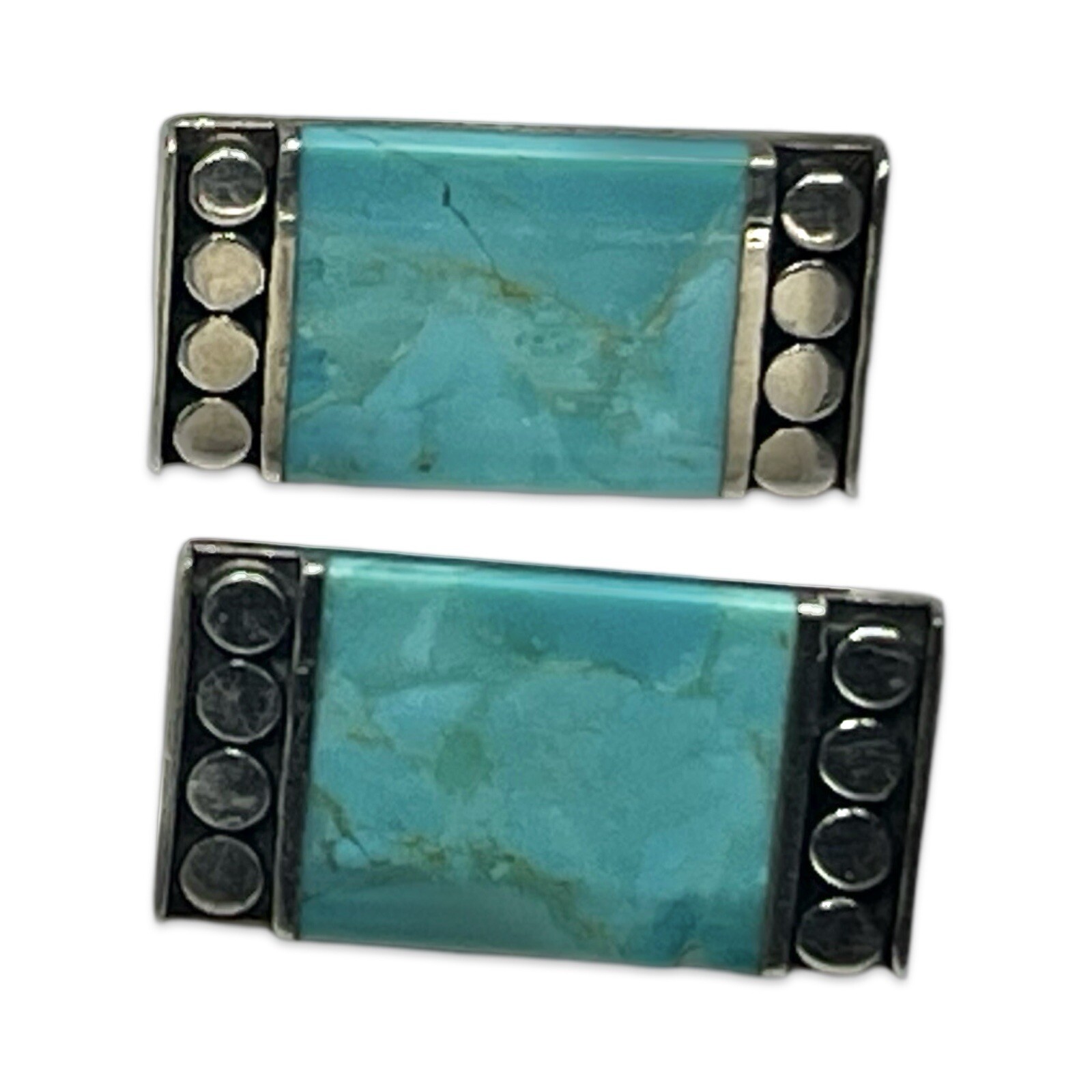 Vintage Sterling Silver Rectangular Turquoise Stu… - image 2