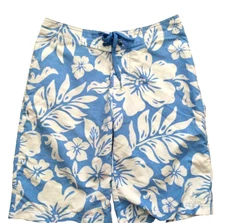 Speedo Printed Hawaii Beachwear Swim Trunks Boardshorts Blue & White Floral S/M