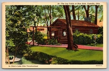Postcard Log Cabin At Blue Hole Castalia Ohio Lake Erie Vacationland Vintage  G8