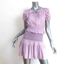 LoveShackFancy Toto Smocked Mini Dress Purple Pansy Print Size XS