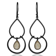 Black Rutile Quartz 925 Sterling Silver Dangle Hook Earrings Gemstone Jewelry