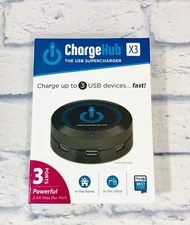 ChargeHub X 3 USB Supercharger 3 Port USB Charger Black New Open Box