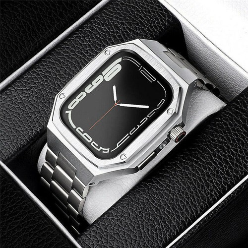 For Apple Watch 9 8 7 6 5 Mod Kit Armor Protect Case +Steel Band Strap Cover - Zdjęcie 2 z 14