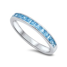 Aquamarine Princess Cut Half Eternity Band .925 Sterling Silver Ring