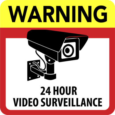 Warning - 24 Hour Video Surveillance | Laminated Vinyl Decal Sticker Label