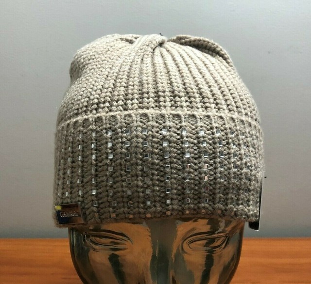 Calvin Klein Beige Acrylic Knit Beanie 